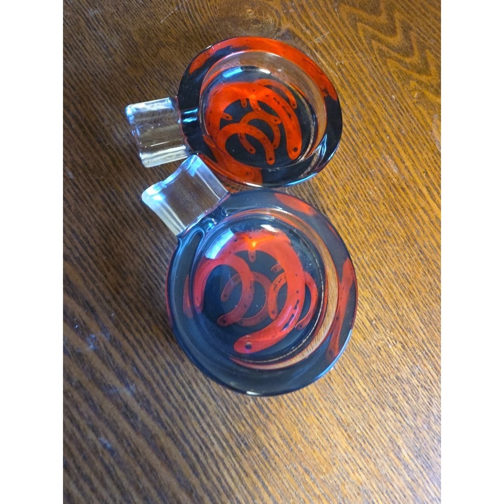 Pair of Vintage Marlboro‎ Glass Horseshoe Ashtrays - Red & Black Art Glass.
